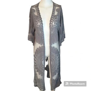 Rebellion Again Women’s Blue Boho Lace Kimono Cardigan Wrap Size Medium